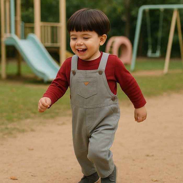 CONJUNTO INFANTIL MENINO COM JARDINEIRA CINZA E BLUSA