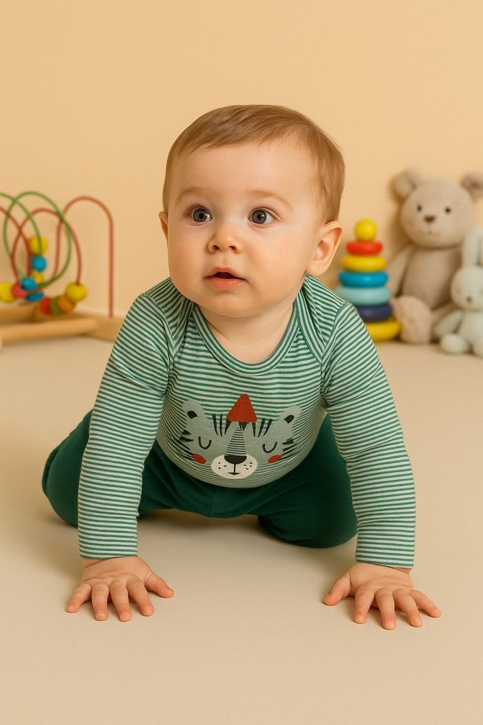 CONJUNTO BEBÊ BODY E CALÇA TIGER VERDE LISTRADO