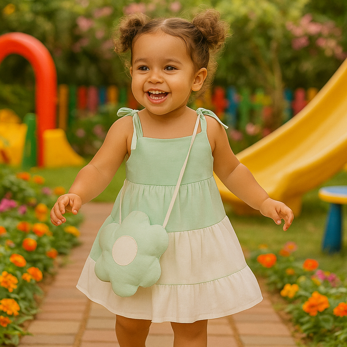 VESTIDO INFANTIL TRÊS MARIAS COM BOLSA 