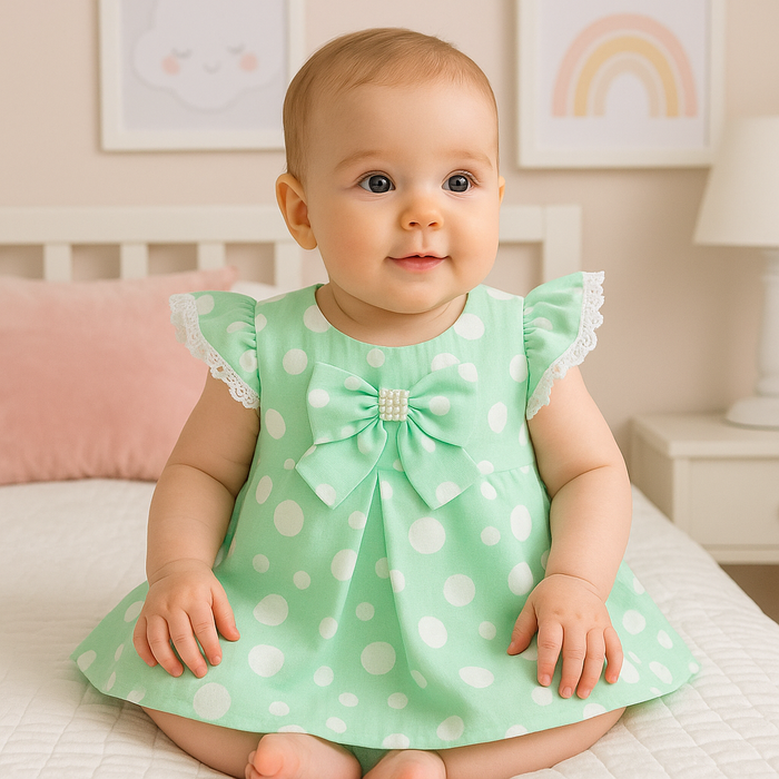 VESTIDO BEBÊ VERDE ESTAMPA POÁ