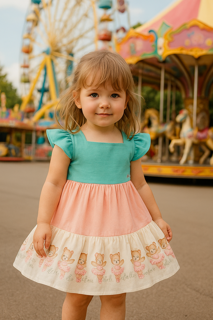 VESTIDO COLORIDO INFANTIL ESTAMPA URSINHA BAILARINA