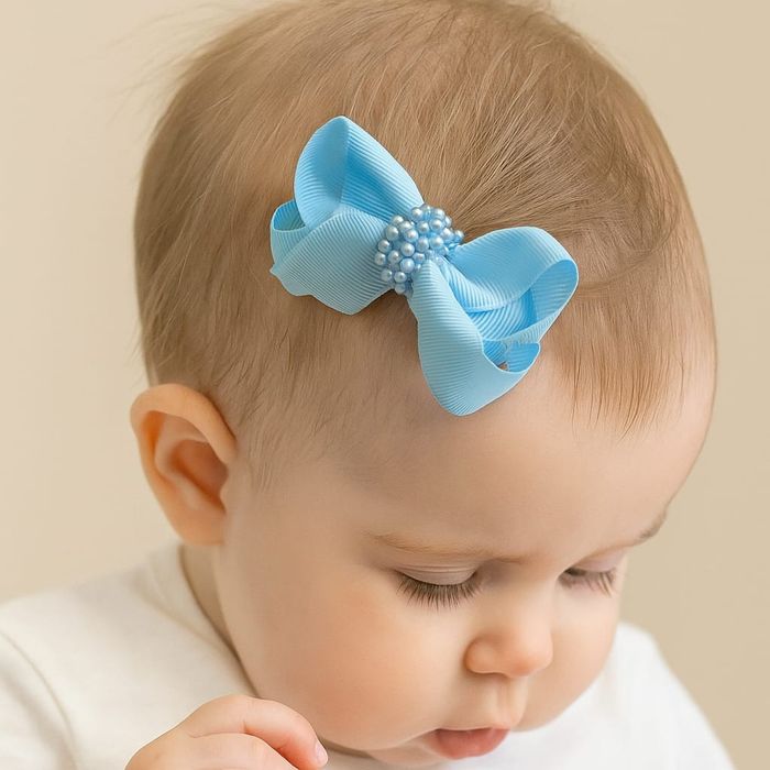 Presilha de Cabelo Bebê de Laço com Pérolas 