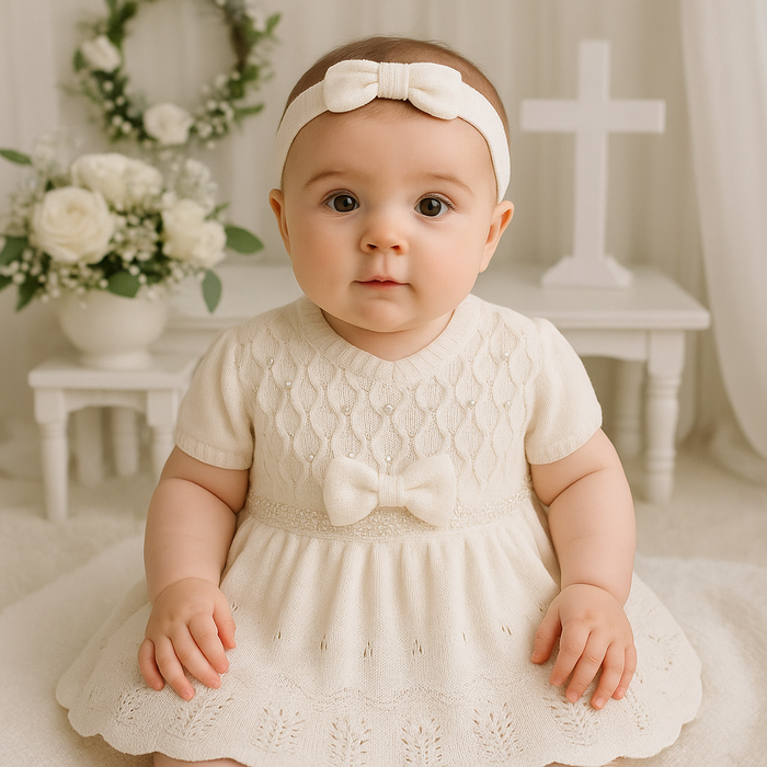 VESTIDO  BEBÊ MENINA BATIZADO COM FAIXINHA DE CABELO 