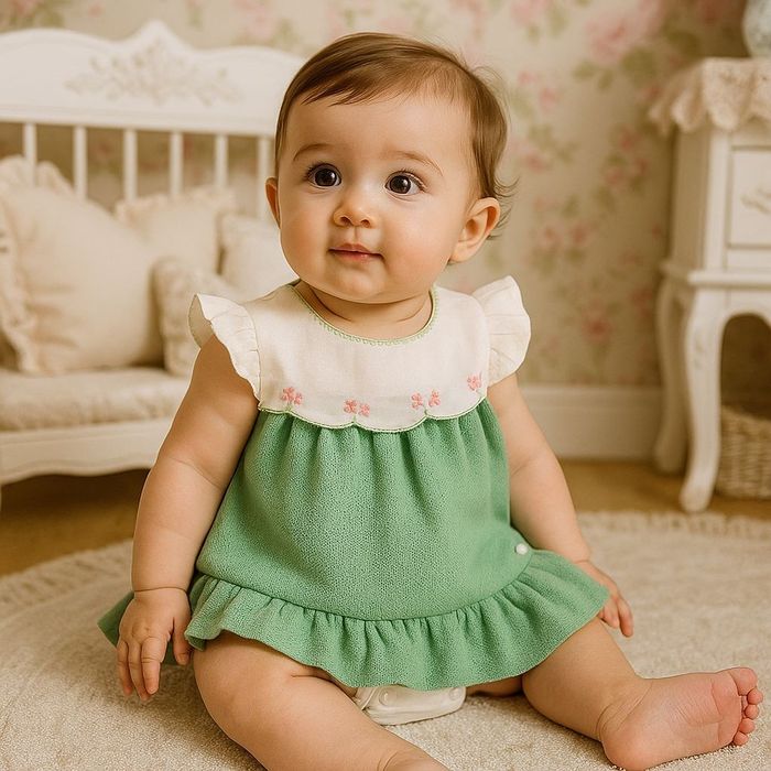 BODY  BEBÊ COM VESTIDO SOBREPOSTO BORDADO FLORES