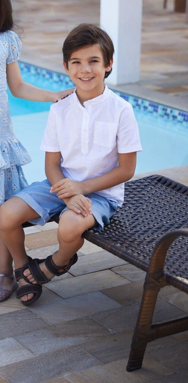 Conjunto Infantil Menino Bermuda E Camisa Branca