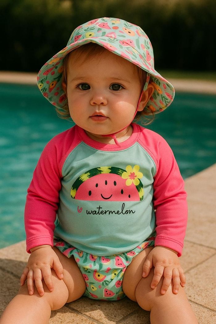 CONJUNTO PRAIA INFANTIL MENINA 3 PEÇAS COM PROTEÇÃO SOLAR