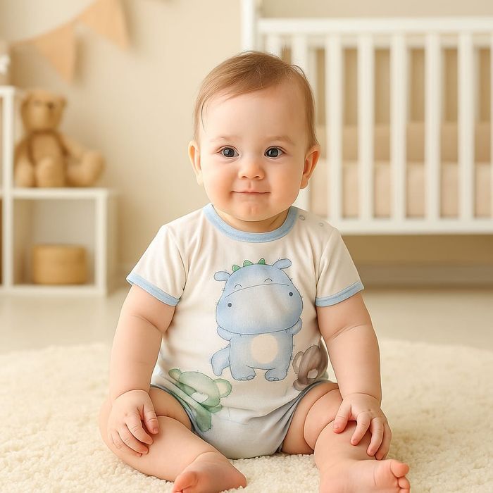 MACACÃO CURTO BEBÊ MENINO EM ALGODÃO