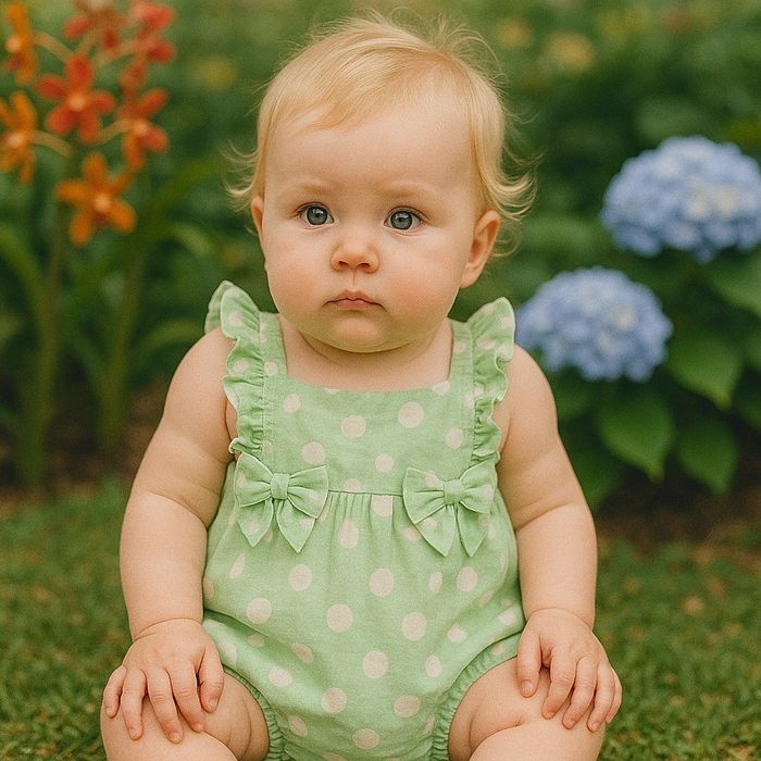 MACACÃO CURTO BEBÊ MENINA BOLINHAS 