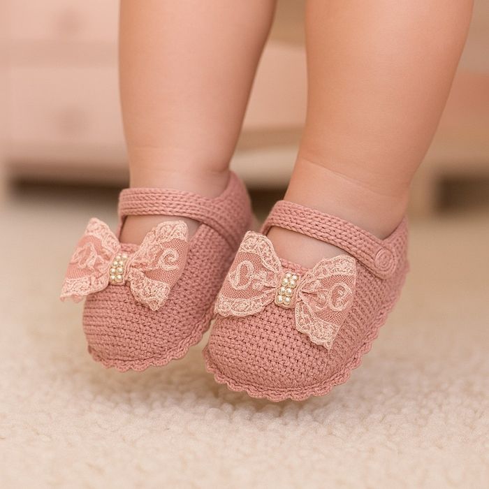 Sapatinho para Bebê Menina Laço E Pérolas