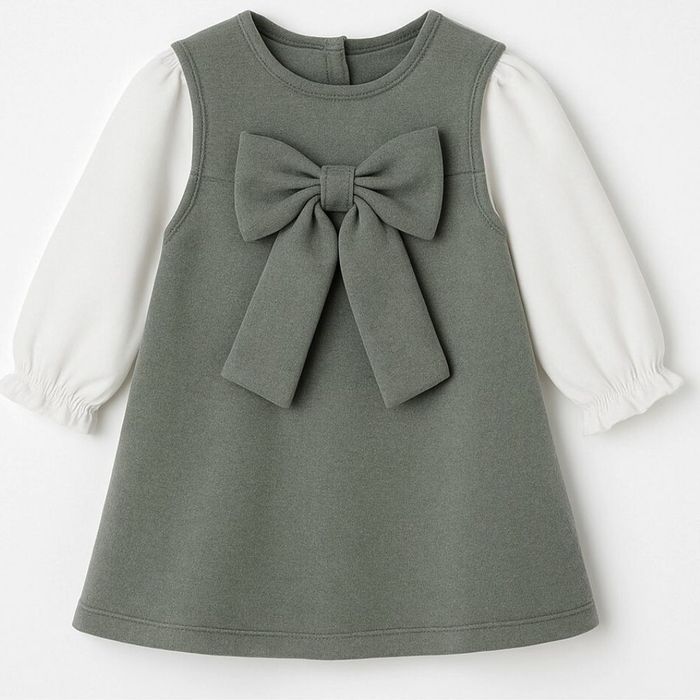 CONJUNTO BEBÊ MENINA BODY E VESTIDO EM SUEDE E MALHA CONFORT 