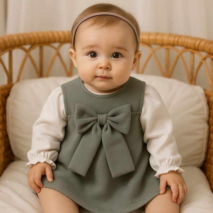 CONJUNTO BEBÊ MENINA BODY E VESTIDO EM SUEDE E MALHA CONFORT 