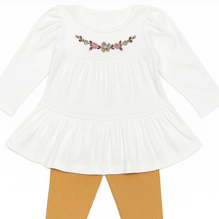CONJUNTO BEBÊ MENINA BLUSA MANGA LONGA E CALÇA  CANELADA 