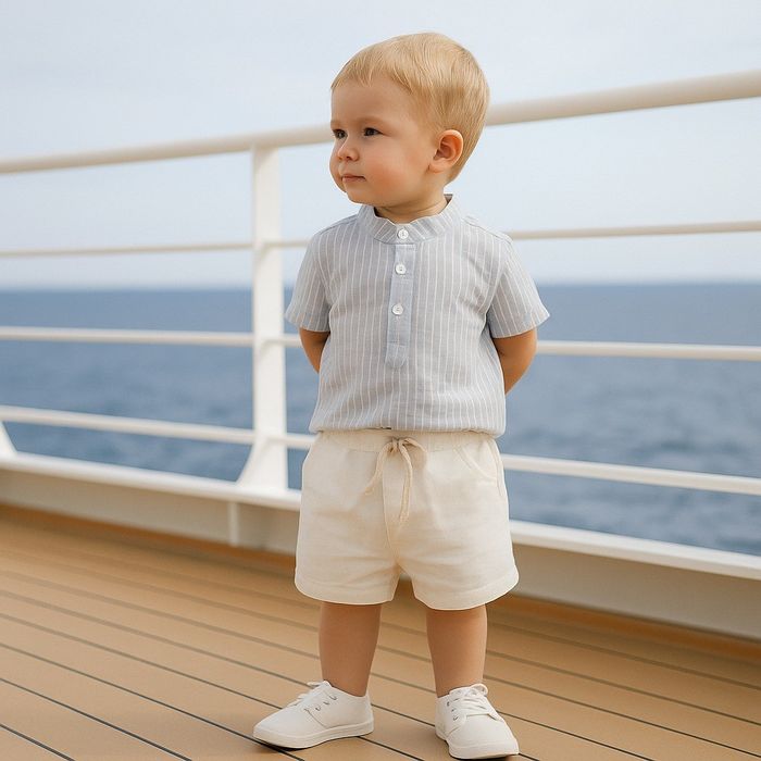 CONJUNTO INFANTIL MENINO CAMISA LISTRADA E BERMUDA
