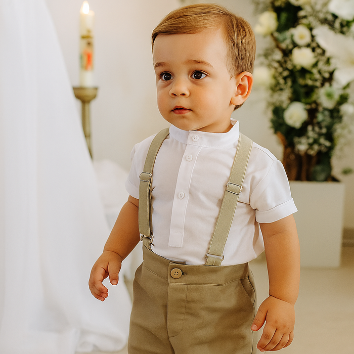 Conjunto Menino Bermuda Com Suspensório E Camisa 