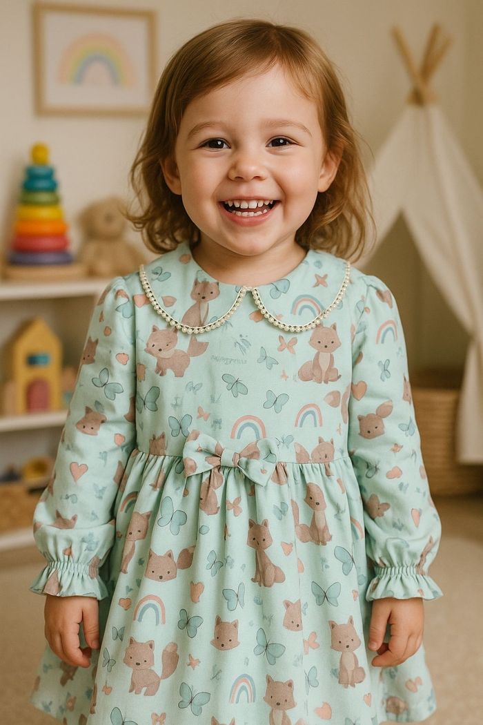 VESTIDO INFANTIL MANGA LONGA  ESTAMPA BICHINHOS 