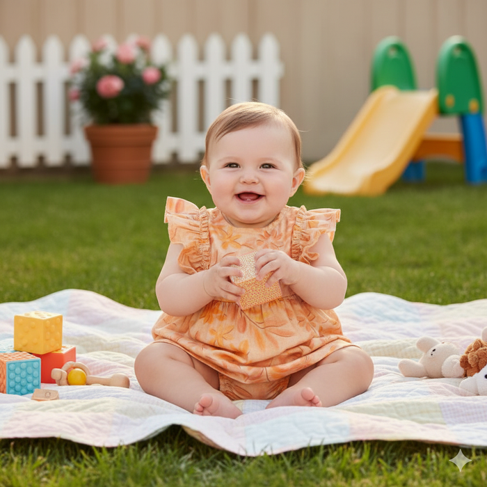 VESTIDO FLORAL LARANJA COM CALCINHA PARA BEBÊ