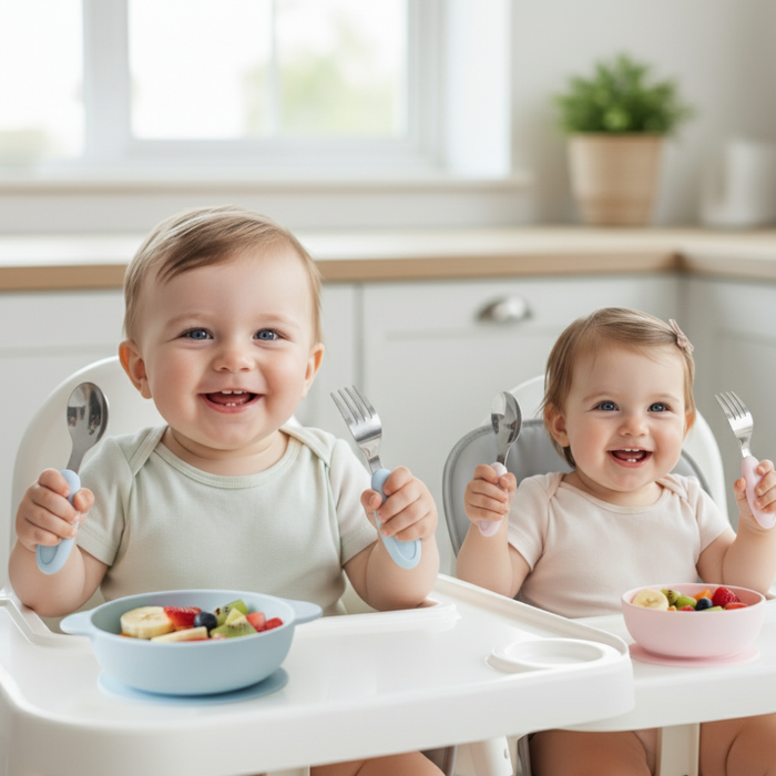 KIT TALHER INFANTIL EM ACO INOXIDAVEL E SILICONE 