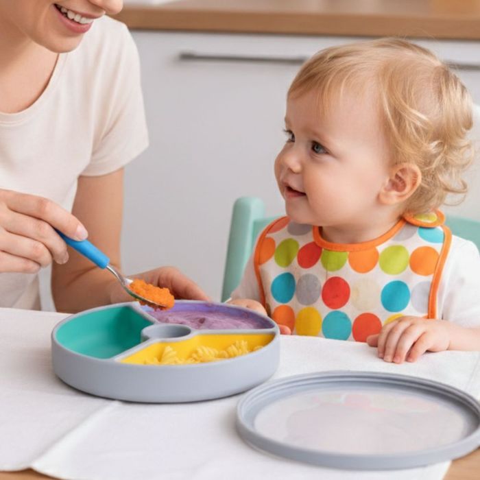 PRATO INFANTIL 100% SILICONE COM TAMPA