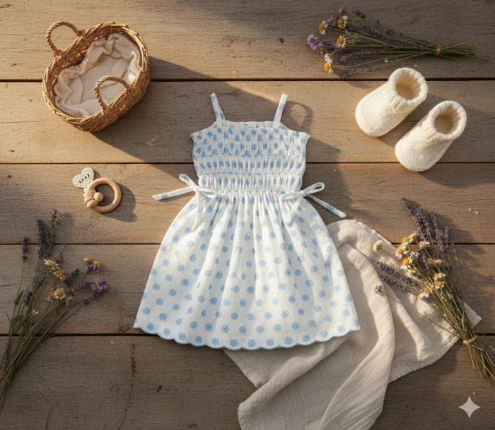 VESTIDO INFANTIL EM LAISE FLORAL AZUL