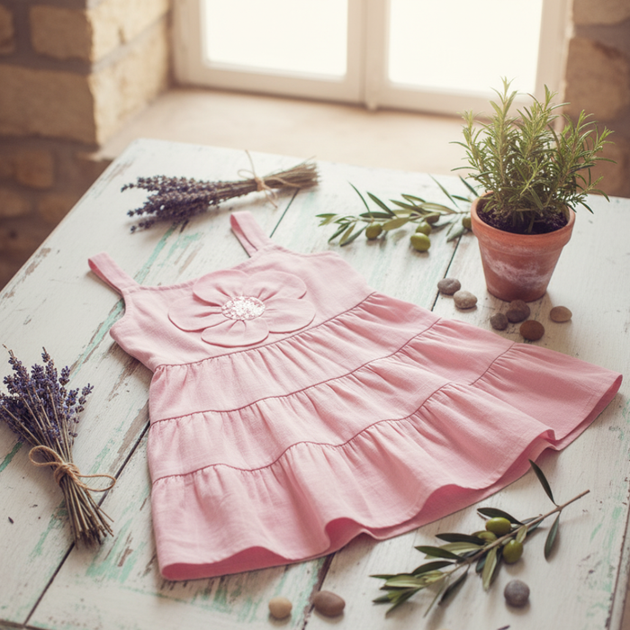 VESTIDO INFANTIL ROSA COM FLOR DELICADA