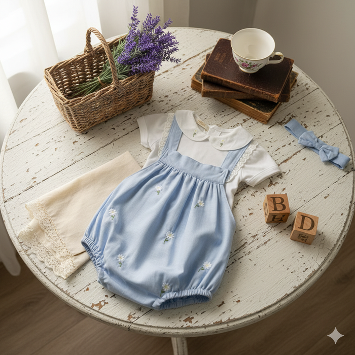 CONJUNTO  CURTO ROMPER BORDADO BEBÊ MENINA