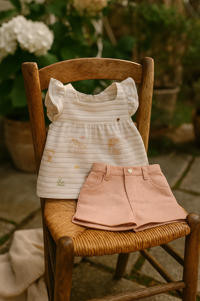 CONJUNTO BEBÊ MENINA BATA E SHORTS SAFARI CHIQUE