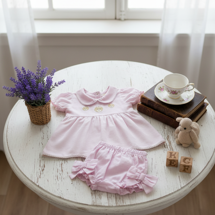 VESTIDO E TAPA FRALDAS BEBÊ BORDADO URSINHAS