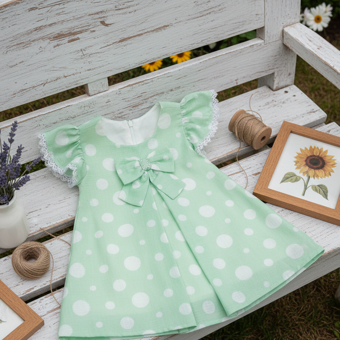 VESTIDO INFANTIL VERDE ESTAMPA  POÁ