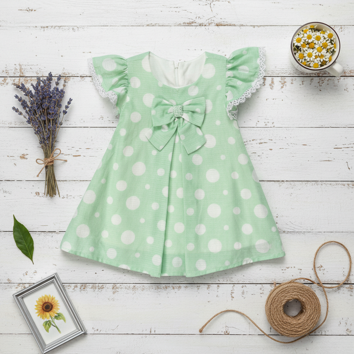 VESTIDO BEBÊ VERDE ESTAMPA POÁ