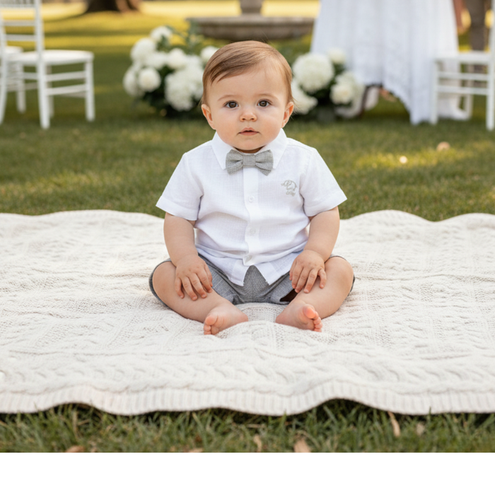 CONJUNTO SOCIAL BEBÊ MENINO COM GRAVATA BORBOLETA
