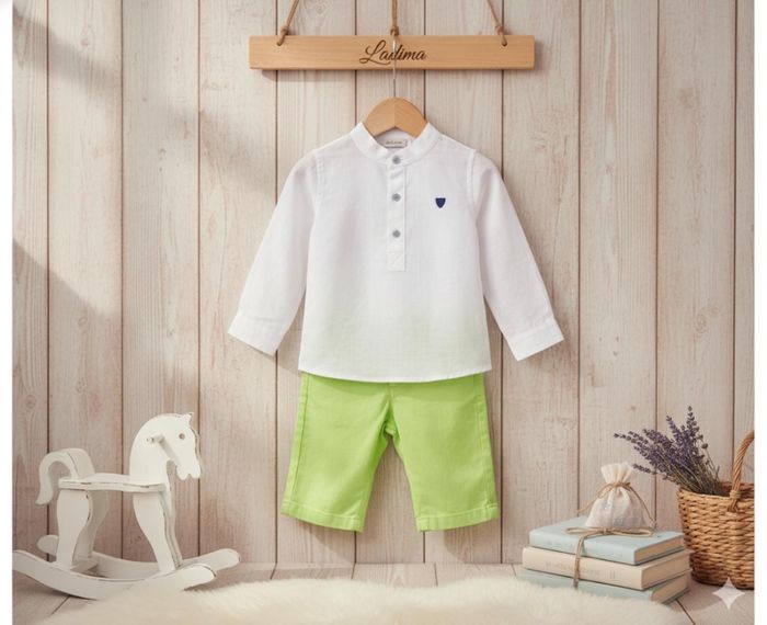 CONJUNTO BEBÊ MENINO BATA BRANCA E BERMUDA  EM SARJA 