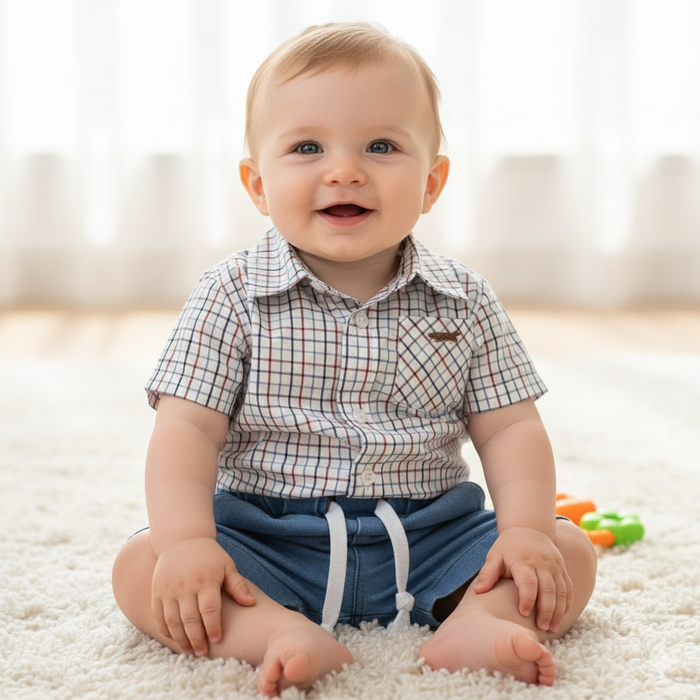 CONJUNTO BEBÊ MENINO CAMISA E BERMUDA JEANS