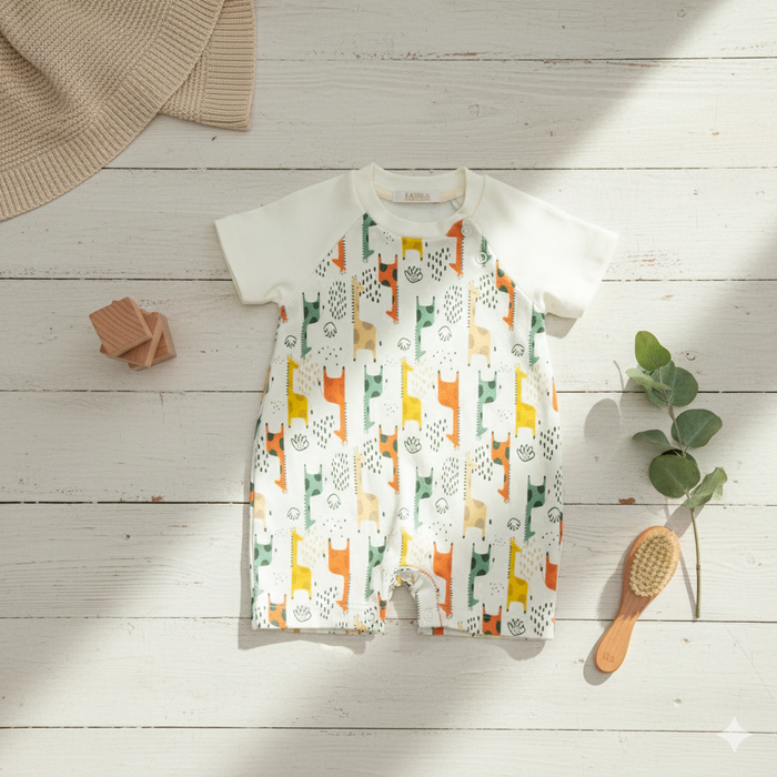 Macacão Bebê Curto Estampado de Girafinhas