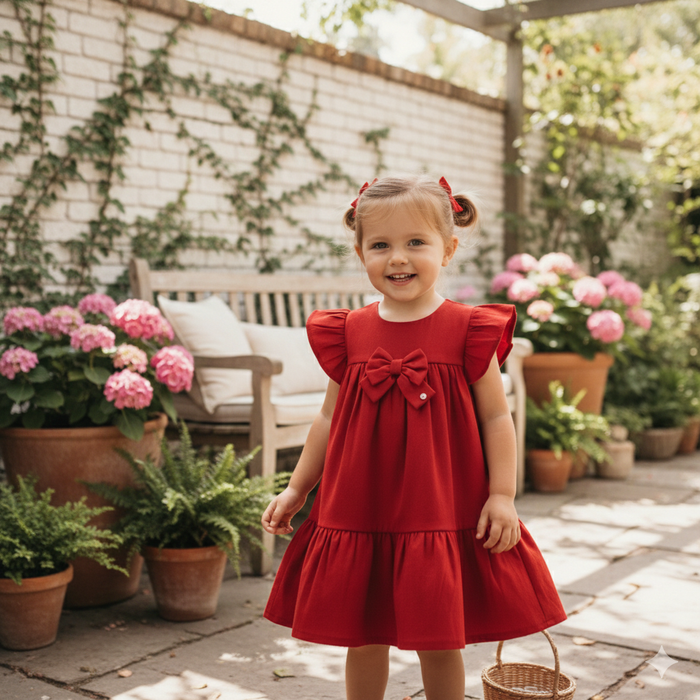 VESTIDO INFANTIL CLÁSSICO VERMELHO COM BABADOS