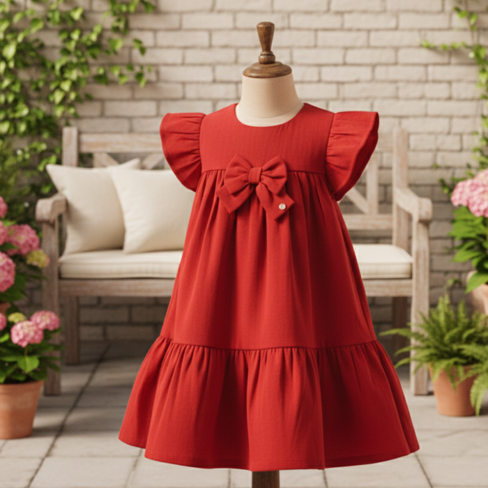 VESTIDO INFANTIL CLÁSSICO VERMELHO COM BABADOS