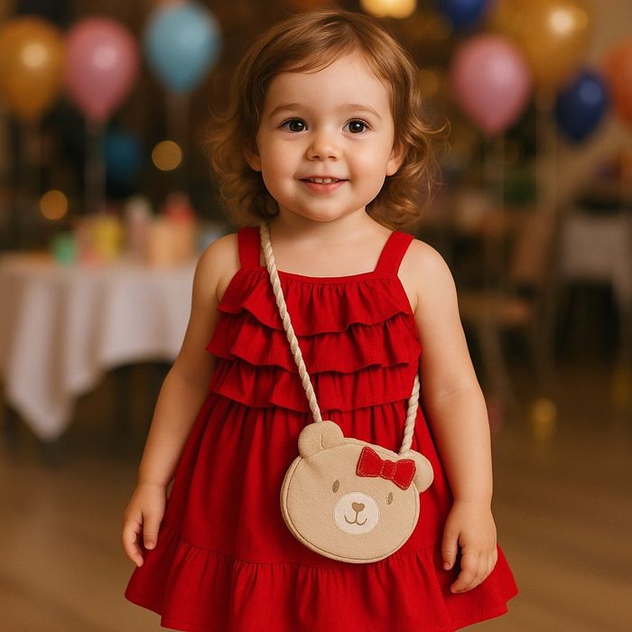 VESTIDO INFANTIL VERMELHO COM BOLSINHA 