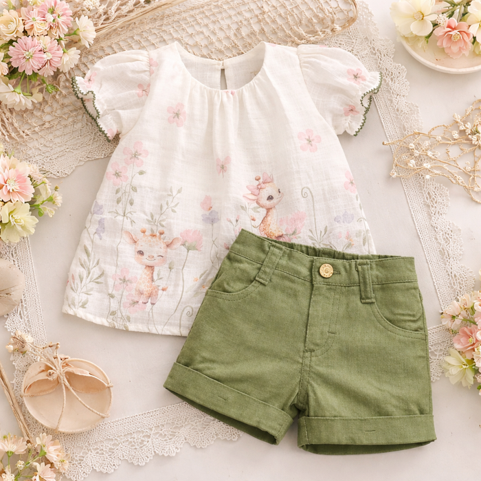 CONJUNTO CURTO INFANTIL MENINA JARDIM ENCANTADO