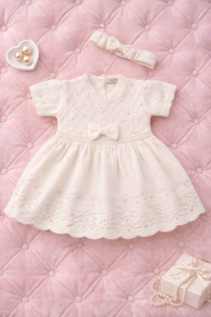 VESTIDO  BEBÊ MENINA BATIZADO COM FAIXINHA DE CABELO 