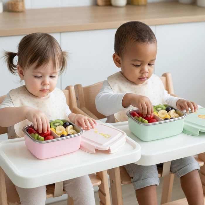 LANCHEIRA BENTO BOX INOX COM DIVISÓRIA LEÃO E GIRAFA
