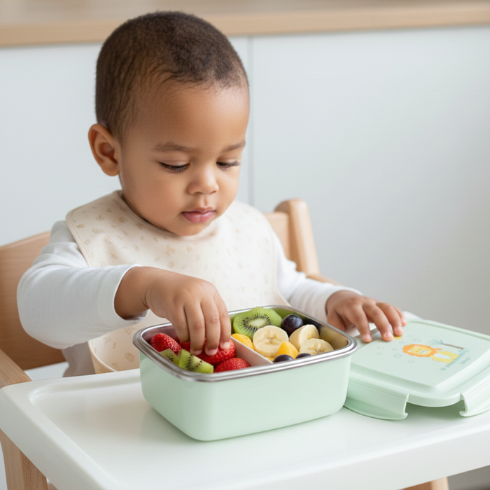 LANCHEIRA BENTO BOX INOX COM DIVISÓRIA LEÃO E GIRAFA