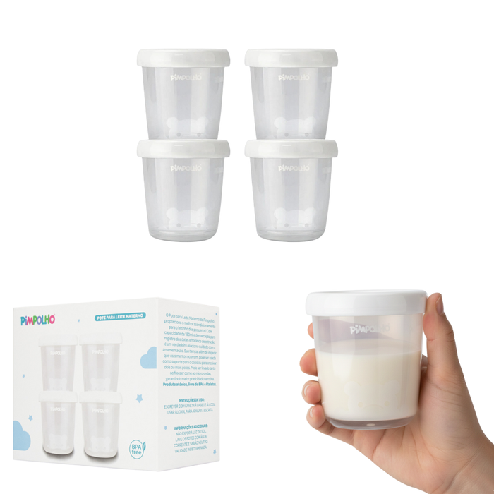  KIT 4 POTES PARA  ARMAZENAMENTO DE LEITE MATERNO 