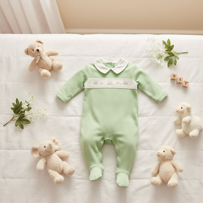 MACACÃO VERDE BORDADO BEBÊ MENINO SUEDINE PIMA