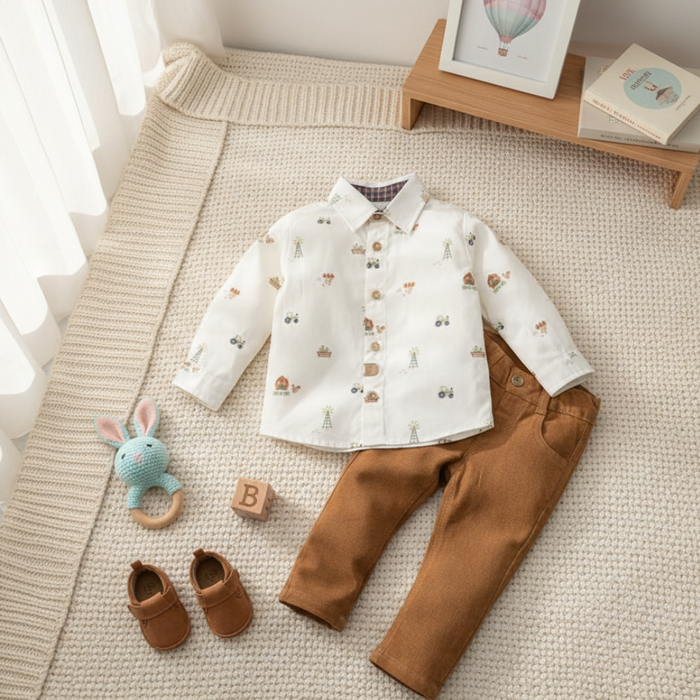 CONJUNTO INFANTIL MENINO CAMISA MANGA LONGA E CALÇA SARJA