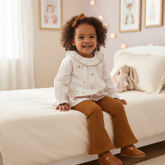 Conjunto Infantil Menina Bata Passarinhos Manga Longa E calça