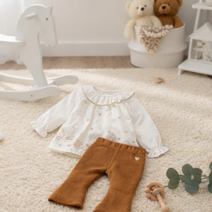 Conjunto Infantil Menina Bata Passarinhos Manga Longa E calça