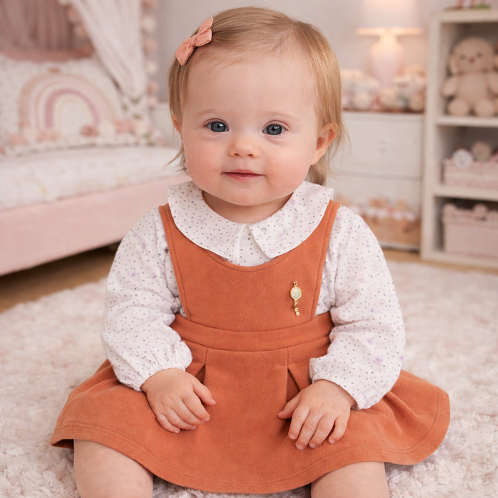CONJUNTO BEBÊ MENINA BLUSA E SALOPETE EM JACQUARD