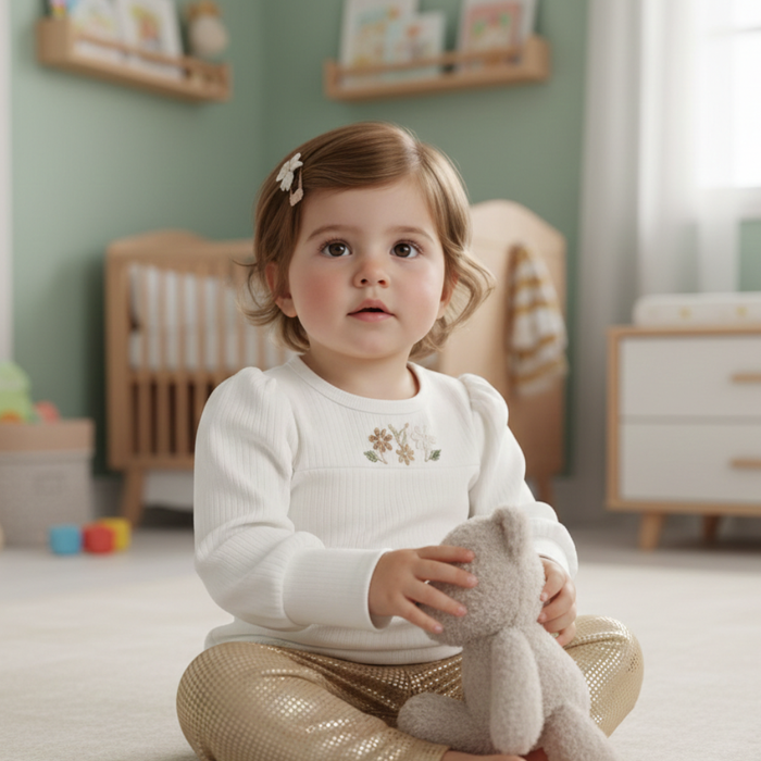 CONJUNTO INFANTIL MENINA BLUSA MANGA LONGA E CALÇA  EM VELUDO GLOW 