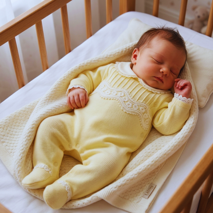 MACACÃO BEBÊ MENINA EM TRICOTIL AMARELO