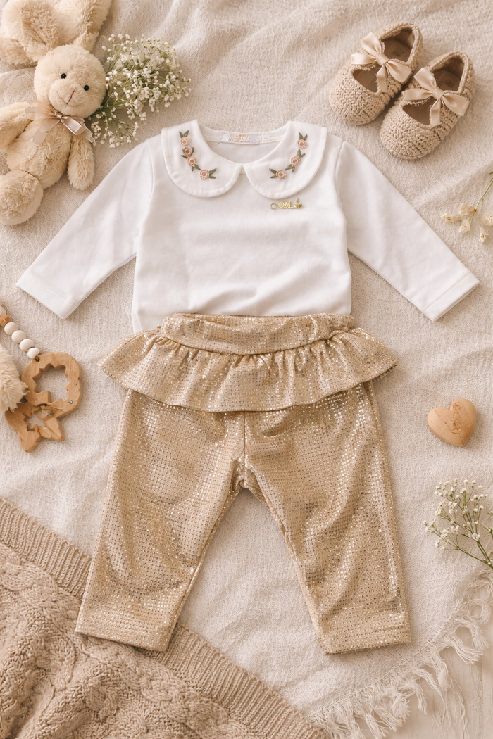 CONJUNTO BEBÊ MENINA BODY E CALÇA EM VELUDO GLOW 