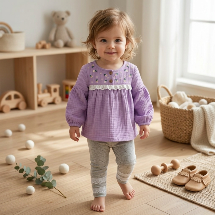 Conjunto Infantil Menina Bata Manga Longa E Calça